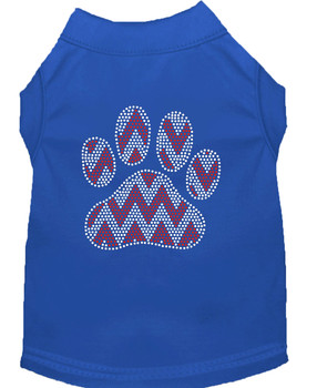 Candy Cane Chevron Paw Rhinestone Dog Shirt - Blue