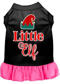 Little Elf Screen Print Dog Dress - Black With Bright Pink