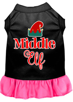Middle Elf Screen Print Dog Dress - Black With Bright Pink