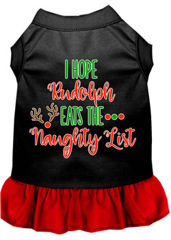 Hope Rudolph Eats Naughty List Screen Print Dog Dress - Black With Red