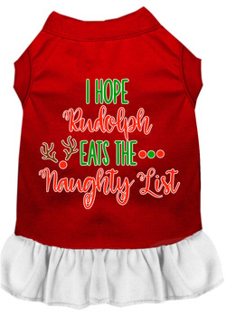 Hope Rudolph Eats Naughty List Screen Print Dog Dress - Red With White