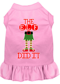 The Elf Did It Screen Print Dog Dress - Light Pink