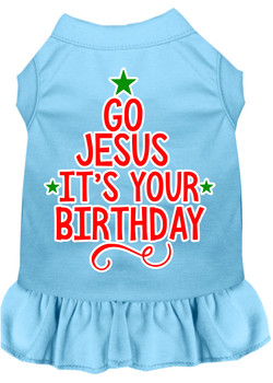 Go Jesus Screen Print Dog Dress - Baby Blue