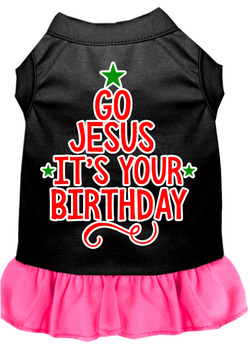 Go Jesus Screen Print Dog Dress - Black With Bright Pink