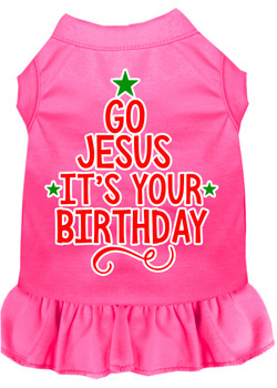 Go Jesus Screen Print Dog Dress - Bright Pink