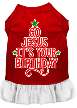 Go Jesus Screen Print Dog Dress - Red With White