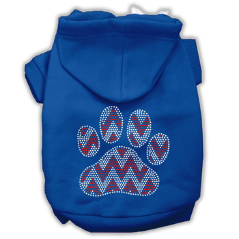 Candy Cane Chevron Paw Rhinestone Dog Hoodie - Blue