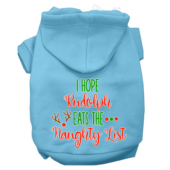 Hope Rudolph Eats Naughty List Screen Print Dog Hoodie - Baby Blue