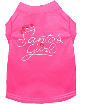 Santa's Girl Rhinestone Dog Shirt - Bright Pink