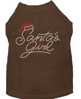 Santa's Girl Rhinestone Dog Shirt - Brown
