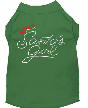 Santa's Girl Rhinestone Dog Shirt - Green