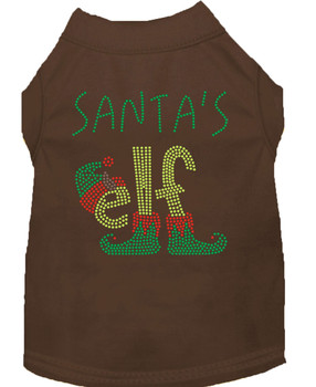 Santa's Elf Rhinestone Dog Shirt - Brown