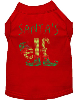 Santa's Elf Rhinestone Dog Shirt - Red