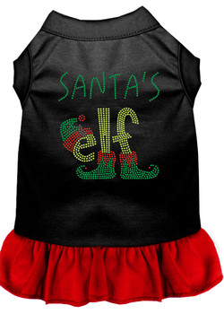 Santa's Elf Rhinestone Dog Dress - Black With Red Skirt