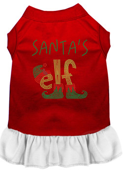 Santa's Elf Rhinestone Dog Dress - Red With White Skirt