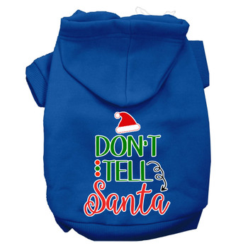 Don't Tell Santa Screen Print Dog Hoodie - Blue