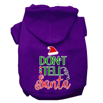 Don't Tell Santa Screen Print Dog Hoodie - Purple
