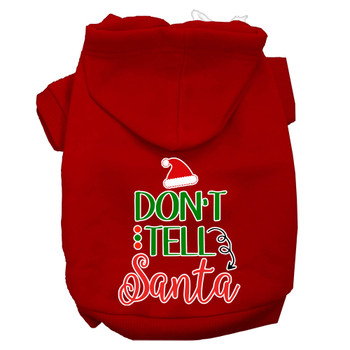 Don't Tell Santa Screen Print Dog Hoodie - Red