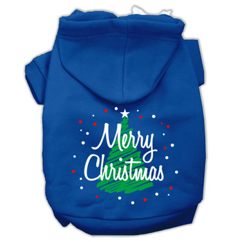 Scribbled Merry Christmas Screen print Pet Hoodies - Blue