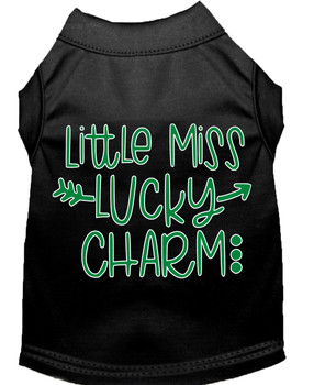 Little Miss Lucky Charm Screen Print Dog Shirt - Black