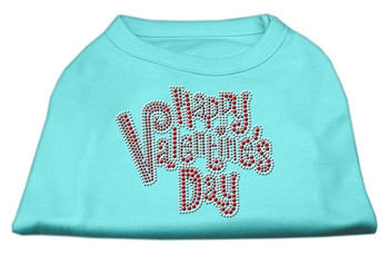 Happy Valentines Day Rhinestone Dog Shirt - Aqua