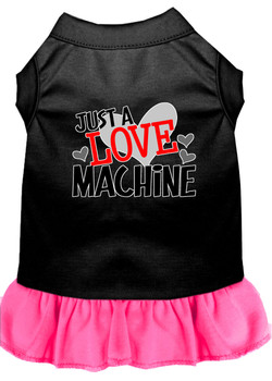 Love Machine Screen Print Dog Dress - Black With Bright Pink