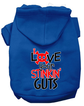 Love Your Stinkin Guts Screen Print Dog Hoodie - Blue