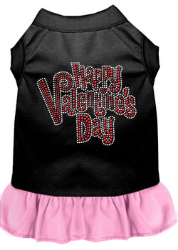 Happy Valentines Day Rhinestone Dress - Black With Light Pink