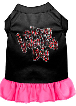 Happy Valentines Day Rhinestone Dress - Black With Bright Pink