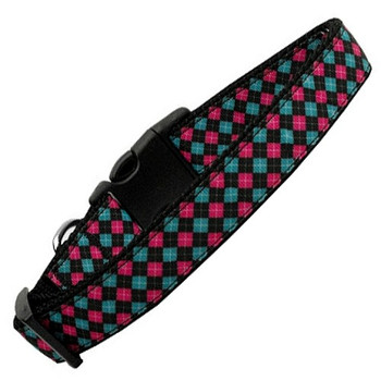 Pink And Blue Plaid Nylon Dog & Cat Collar