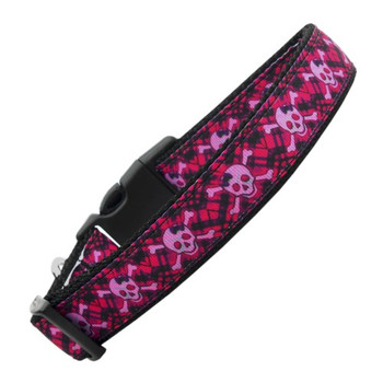 Hot Pink Plaid Skulls Nylon Dog & Cat Collar