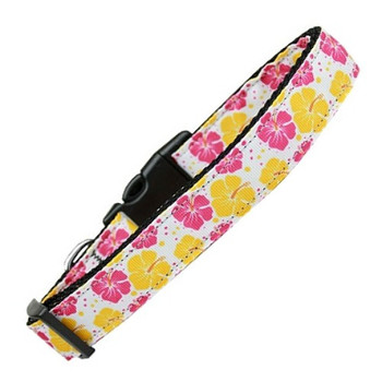 Pink And Yellow Hibiscus Flower Nylon Dog & Cat Collar