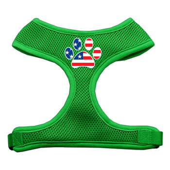 Paw Flag Usa Screen Print Soft Mesh Pet Harness - Emerald Green