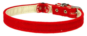 Velvet 3/8" Plain Cat Collar W/ Band - Red