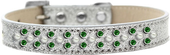 Sprinkles Ice Cream Dog Collar Pearl And Emerald Green Crystals - Silver