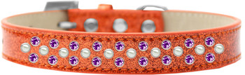 Sprinkles Ice Cream Dog Collar Pearl And Purple Crystals - Orange