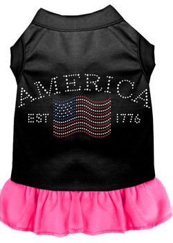 Classic America Rhinestone Dress - Black With Bright Pink