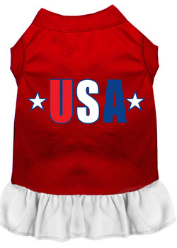 Usa Star Screen Print Dress - Red With White