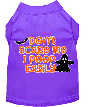 Don't Scare Me, Poops Easily Screen Print Dog Shirt - Purple
