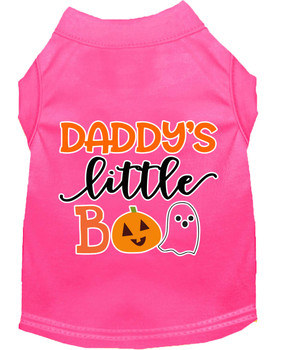 Daddy's Little Boo Screen Print Dog Shirt - Bright Pink