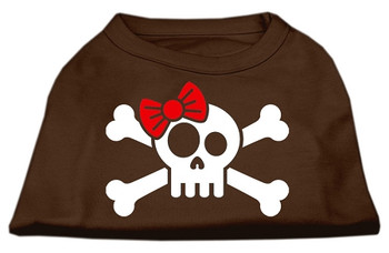 Skull Crossbone Bow Screen Print Dog Shirt - Brown