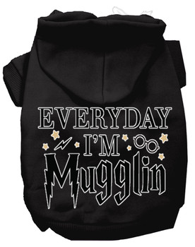 Everyday I'm Mugglin Screen Print Dog Hoodie - Black