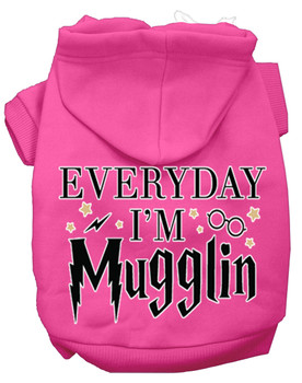 Everyday I'm Mugglin Screen Print Dog Hoodie - Bright Pink