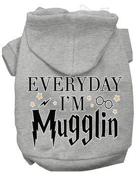 Everyday I'm Mugglin Screen Print Dog Hoodie - Grey