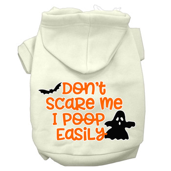 Don't Scare Me, Poops Easily Screen Print Dog Hoodie - Cream