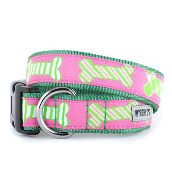 Preppy Bones Pink Pet Dog Collar & Lead