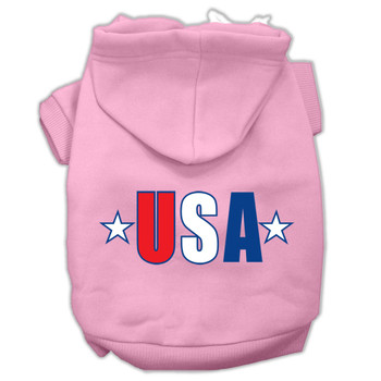 Usa Star Screen Print Pet Hoodies - Light Pink