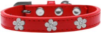 Silver Flower Widget Dog Collar - Red