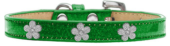 Silver Flower Widget Dog Collar - Emerald Green  - Ice Cream