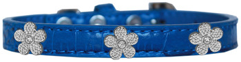 Silver Flower Widget Croc Dog Collar - Blue